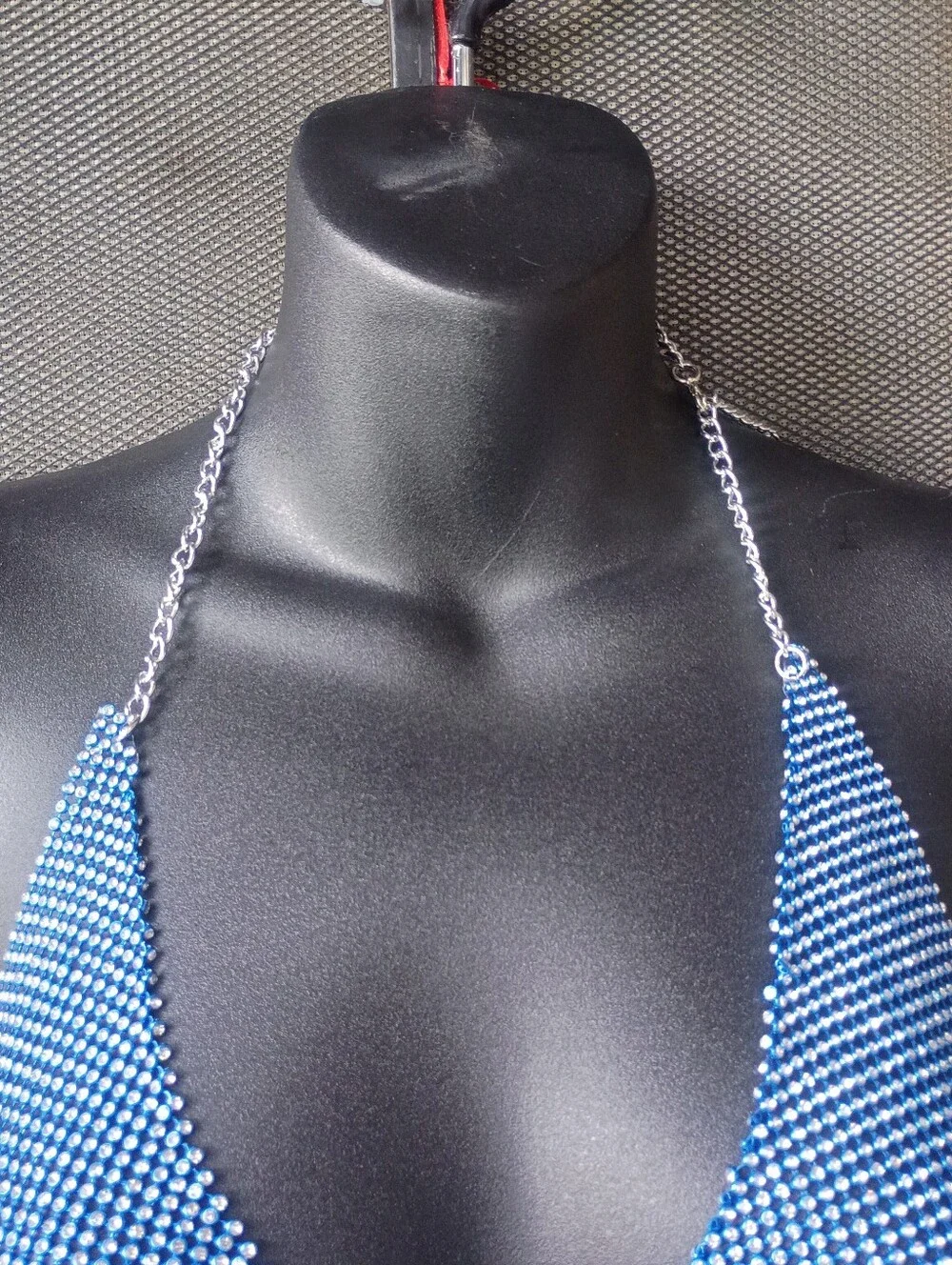 Blue Rhinestone Chain Triangle Bikini Top